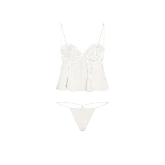 SKIMS ROMANCE BABYDOLL TOP AND STRING THONG SET | IVORY
