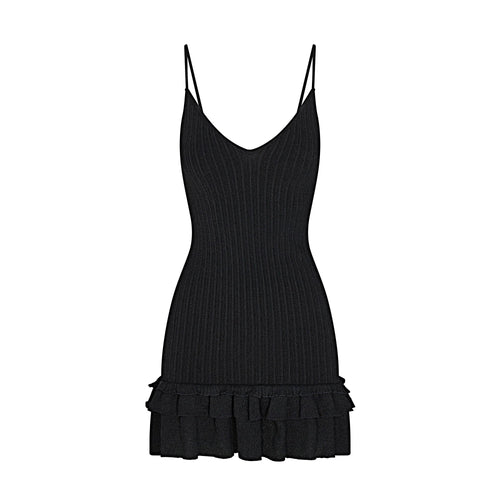 SHEER KNIT RUFFLE DRESS | ONYX