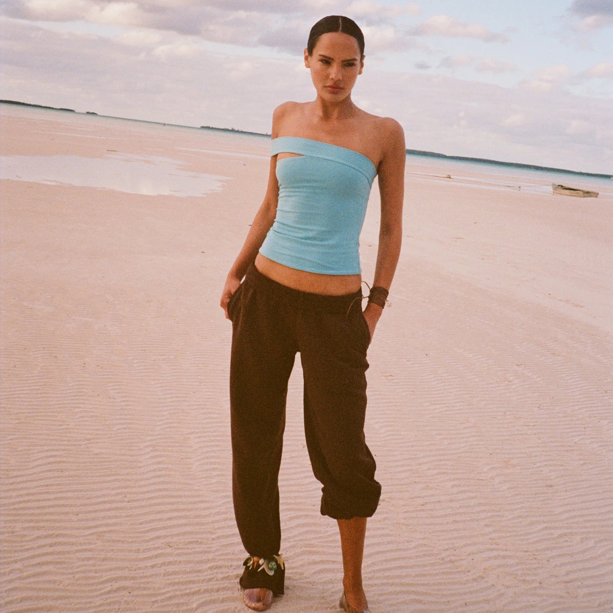COTTON JERSEY ASYMMETRICAL TOP | WATER