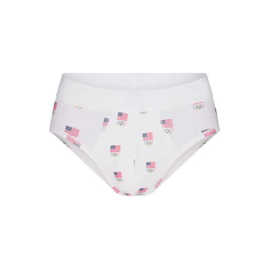 SKIMS FOR TEAM USA SKIMS COTTON MENS OLYMPIC BRIEF | WHITE
