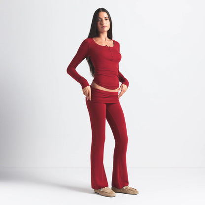 COTTON JERSEY FOLDOVER PANT | BRICK