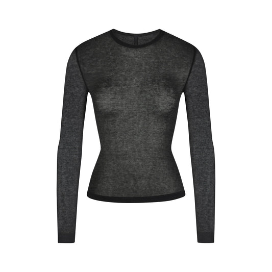 SHEER RIB LONG SLEEVE TOP | SOOT