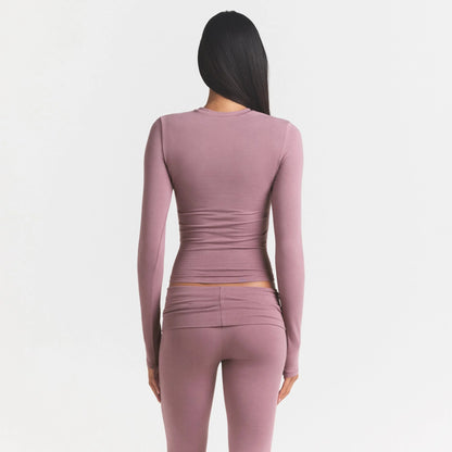 COTTON JERSEY LONG SLEEVE T-SHIRT | MUTED MAUVE