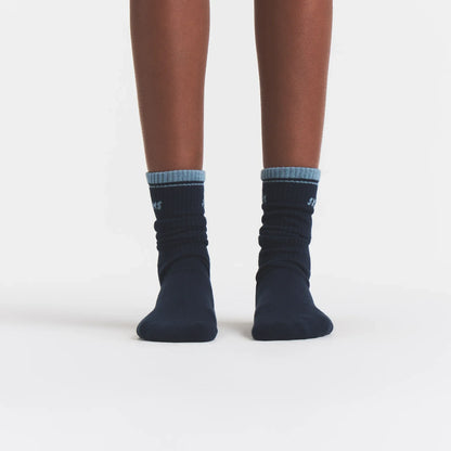 SKIMS SOCKS RIBBED CREW LOGO SOCK | NAVY AND KYANITE