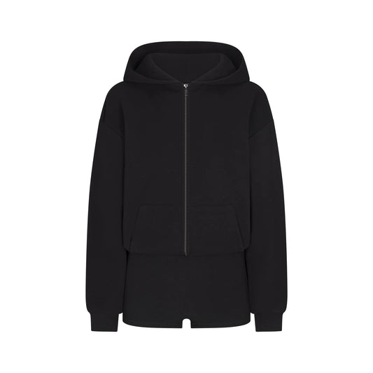 COTTON FLEECE ZIP UP ONESIE | ONYX
