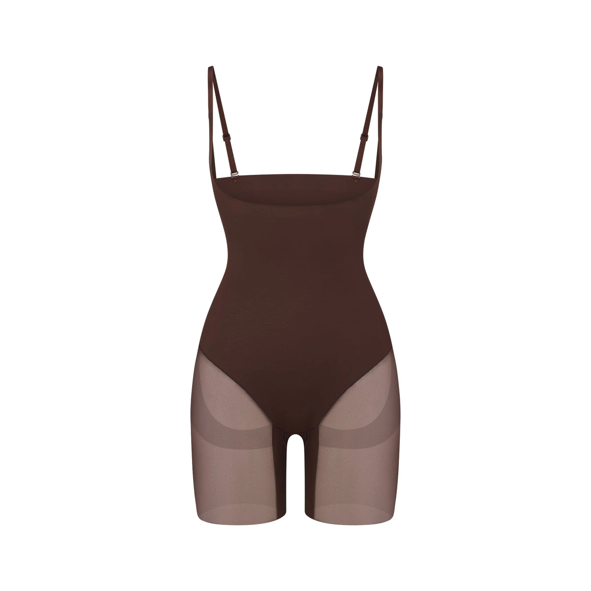 POWER MESH SHAPEWEAR CORE SCULPT OPEN BUST MID THIGH BODYSUIT | COCOA