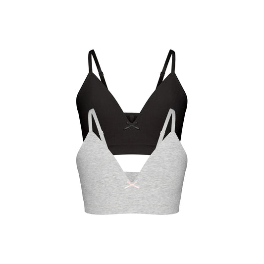 COTTON SEAMLESS JUNIORS TRAINING BRA 2-PACK | LIGHT HEATHER GREY AND SOOT