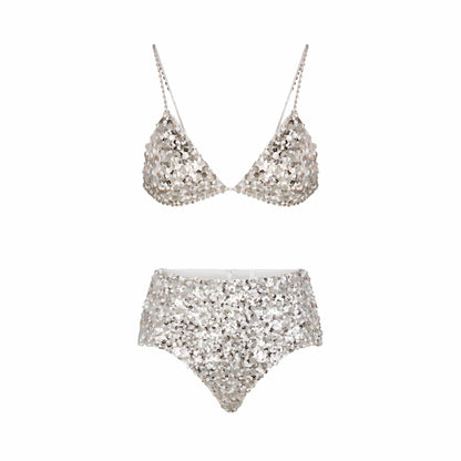 NOVELTY INTIMATES SEQUIN BRALETTE AND HIPSTER SET | SNOW