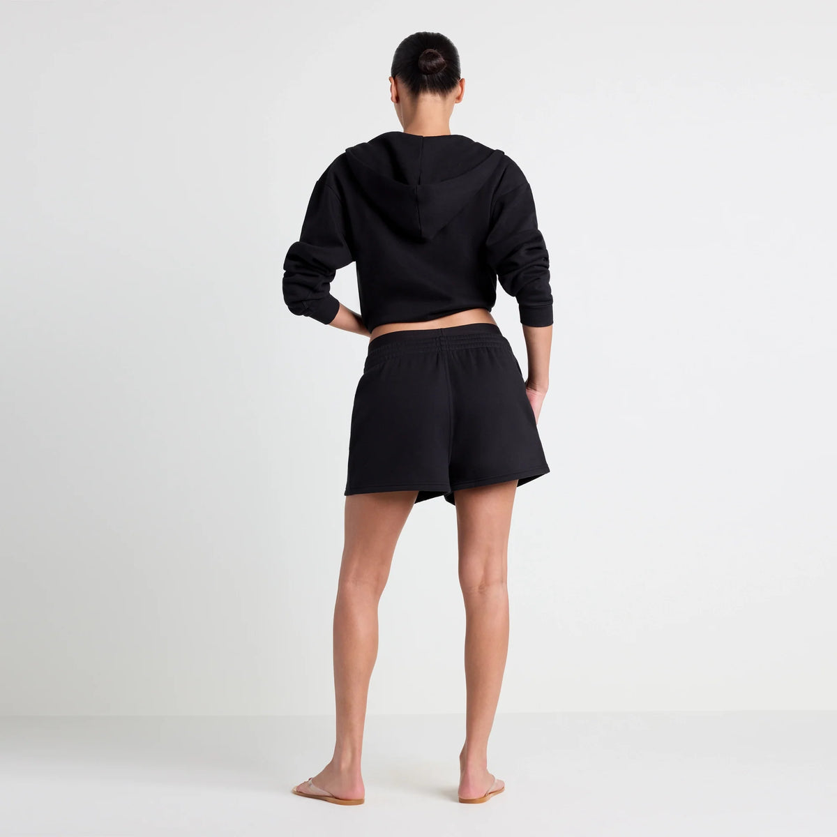 COTTON FLEECE DOUBLE WAISTBAND SHORT | ONYX