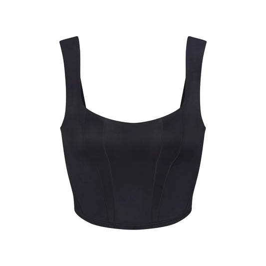NikeSKIMS SATIN SHINE PANELED SCOOP TANK | OBSIDIAN