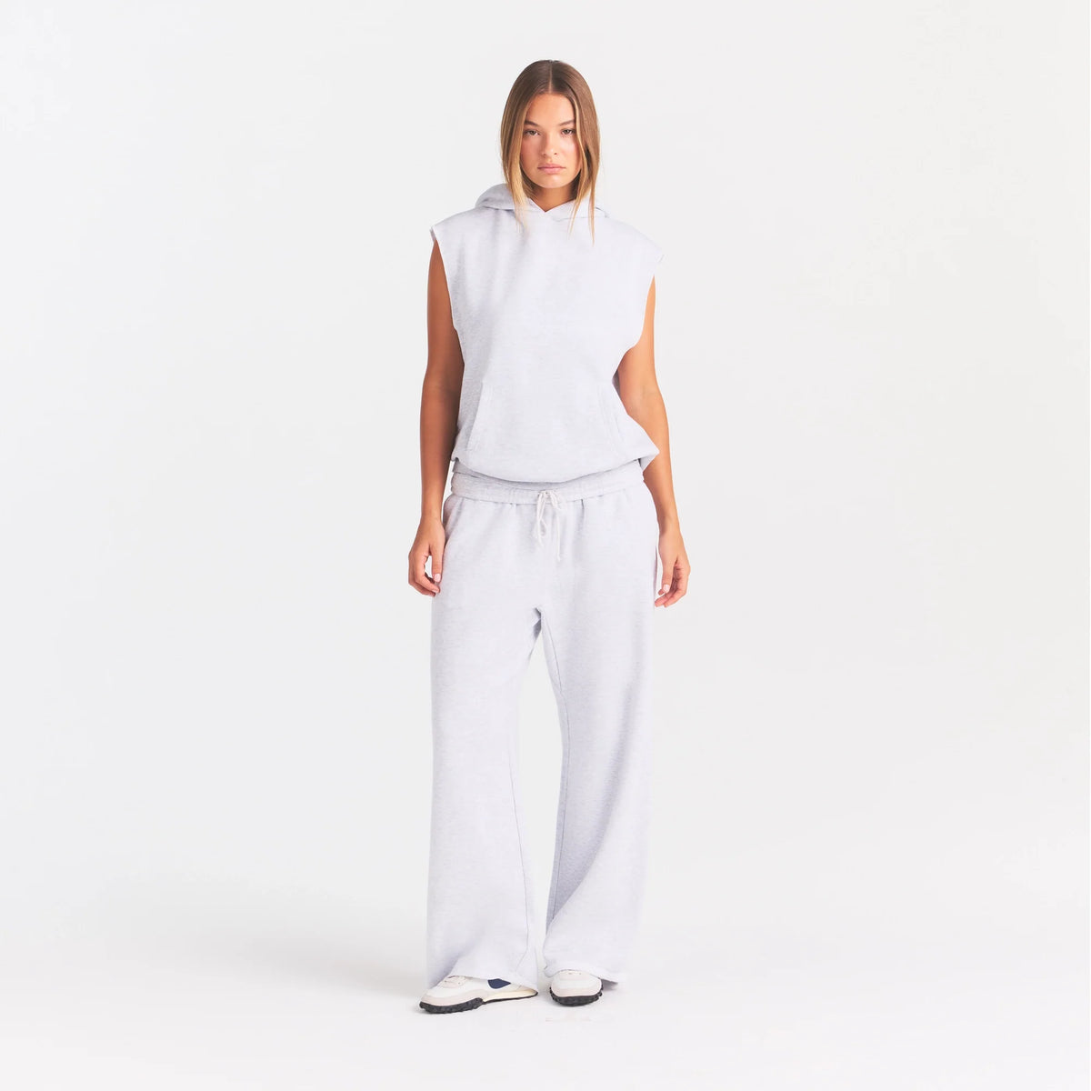 COTTON FLEECE OVERSIZED SLEEVELESS HOODIE | LIGHT HEATHER GREY