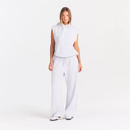 COTTON FLEECE OVERSIZED SLEEVELESS HOODIE | LIGHT HEATHER GREY