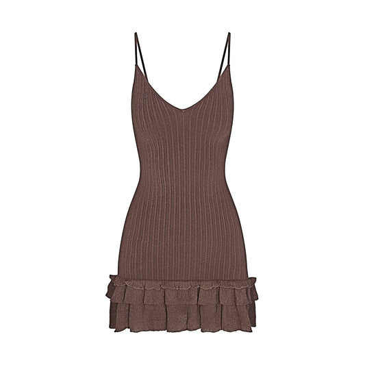 SHEER KNIT RUFFLE DRESS | AMETHYST