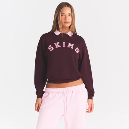 COTTON FLEECE CREWNECK | CURRANT ARCHED SKIMS PLAID