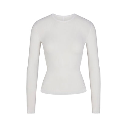 SHEER RIB LONG SLEEVE TOP | SNOW