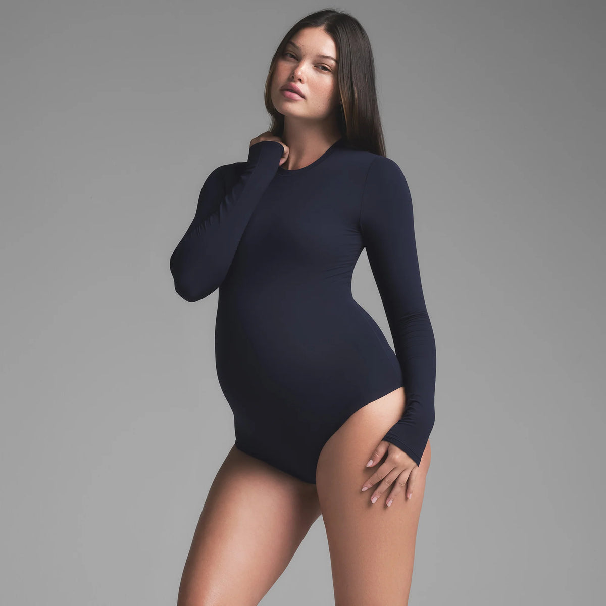 FITS EVERYBODY MATERNITY LONG SLEEVE BRIEF BODYSUIT | NAVY