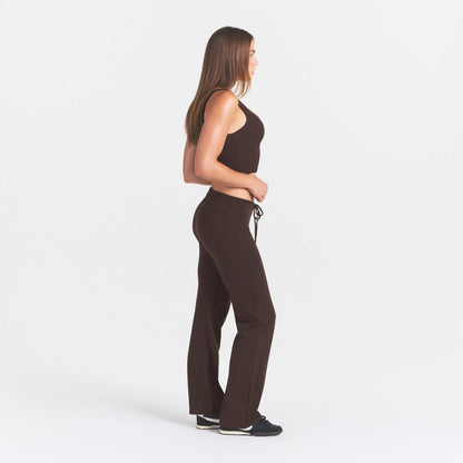 COTTON JERSEY STRAIGHT LEG PANT | ESPRESSO
