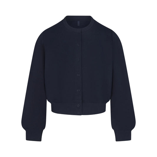 COTTON FLEECE SHRUNKEN CARDIGAN | NAVY