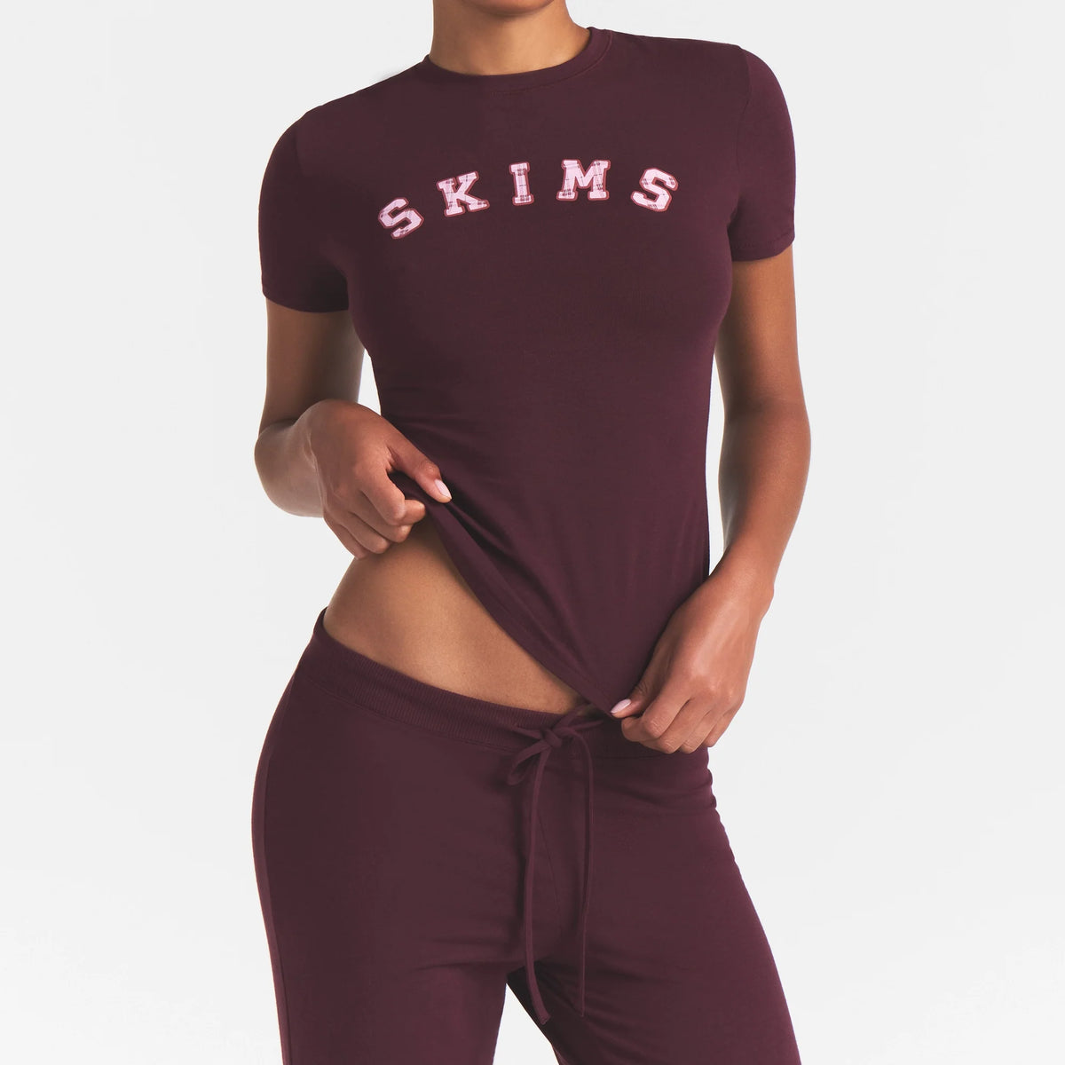 COTTON JERSEY LOGO T-SHIRT | CURRANT ARCHED SKIMS PLAID
