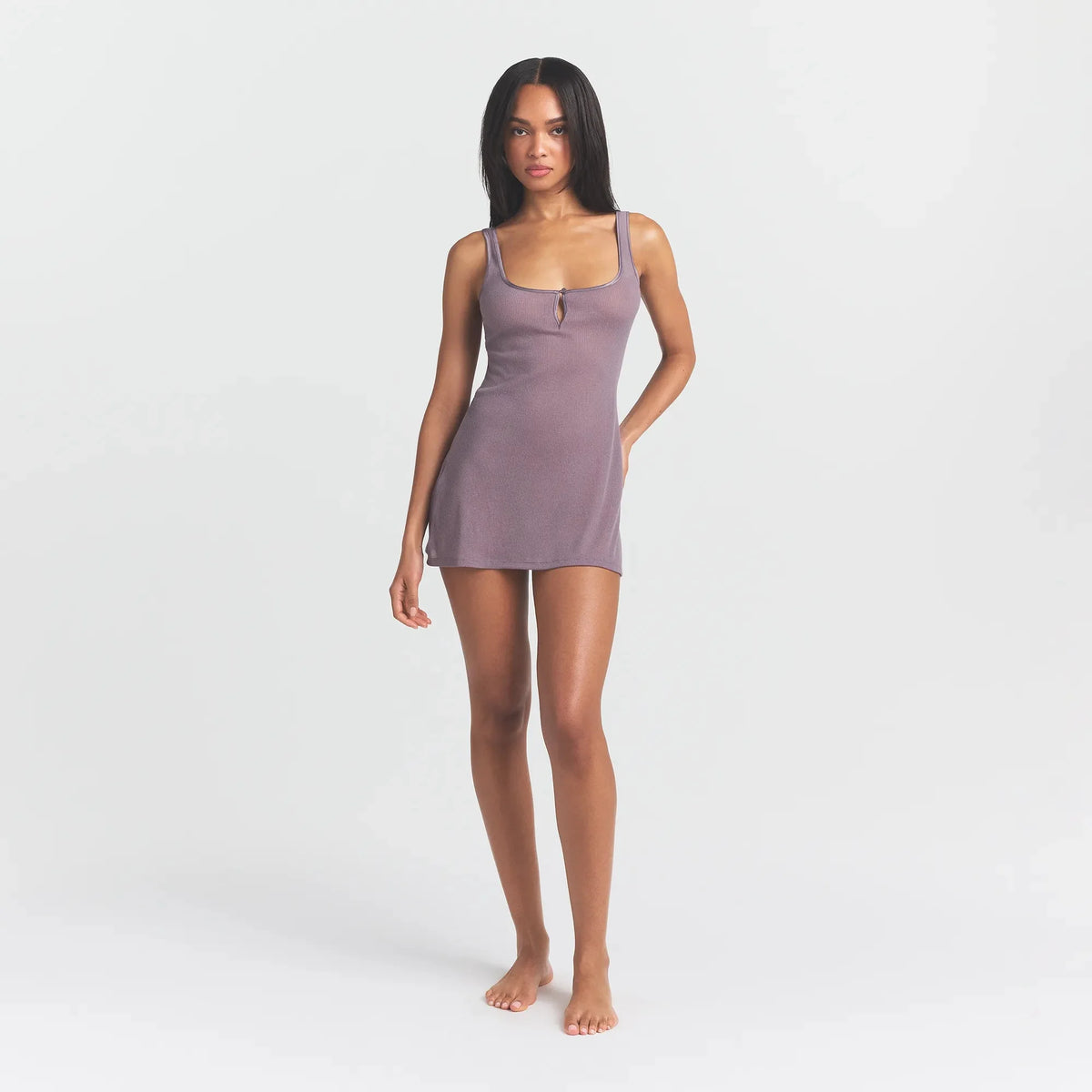 SHEER RIB MINI SLIP DRESS | ZINC