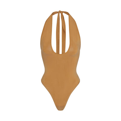 CUPRO JERSEY HALTER BODYSUIT | ALMOND