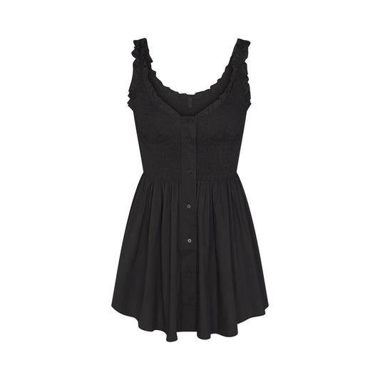 POPLIN APPAREL MINI SMOCKED DRESS | ONYX