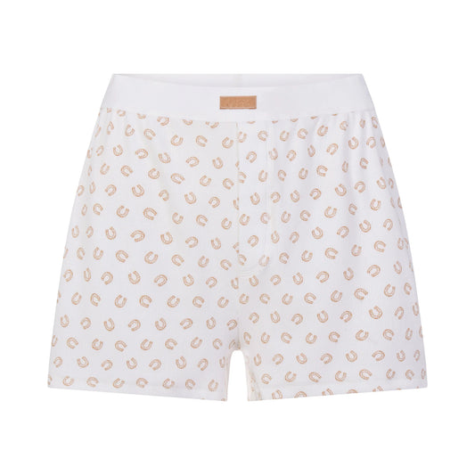 COTTON RIB LOOSE BOXER | OCHRE HORSESHOE PRINT