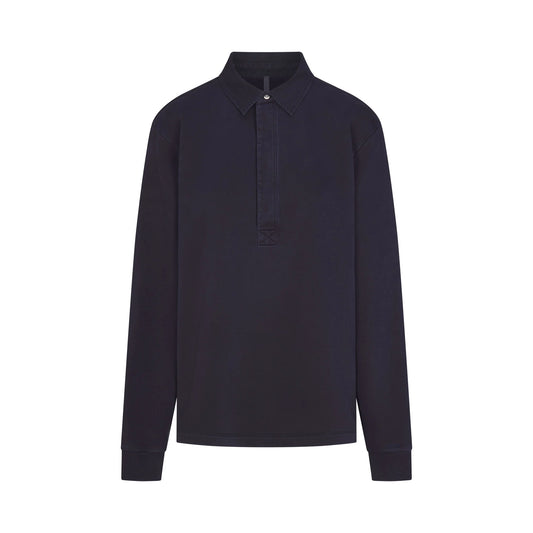 BOYFRIEND FLEECE OVERSIZED POLO  | BLUE BLACK