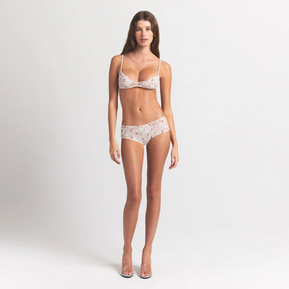 STRETCH LACE SKIMPY SCOOP BRALETTE | IVORY CHERRY PRINT