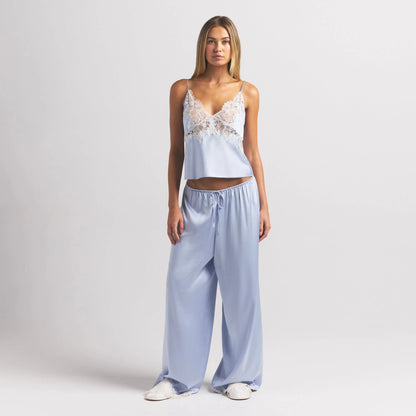 SILK LACE STRAIGHT LEG PANT | PERIWINKLE CONTRAST