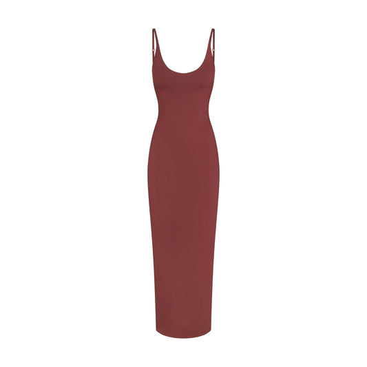 SMOOTH LAYERS SCOOP NECK LONG DRESS | HENNA
