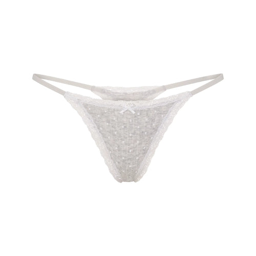 LIGHTWEIGHT COTTON POINTELLE LACE STRING THONG | LIGHT HEATHER GREY PIN DOT