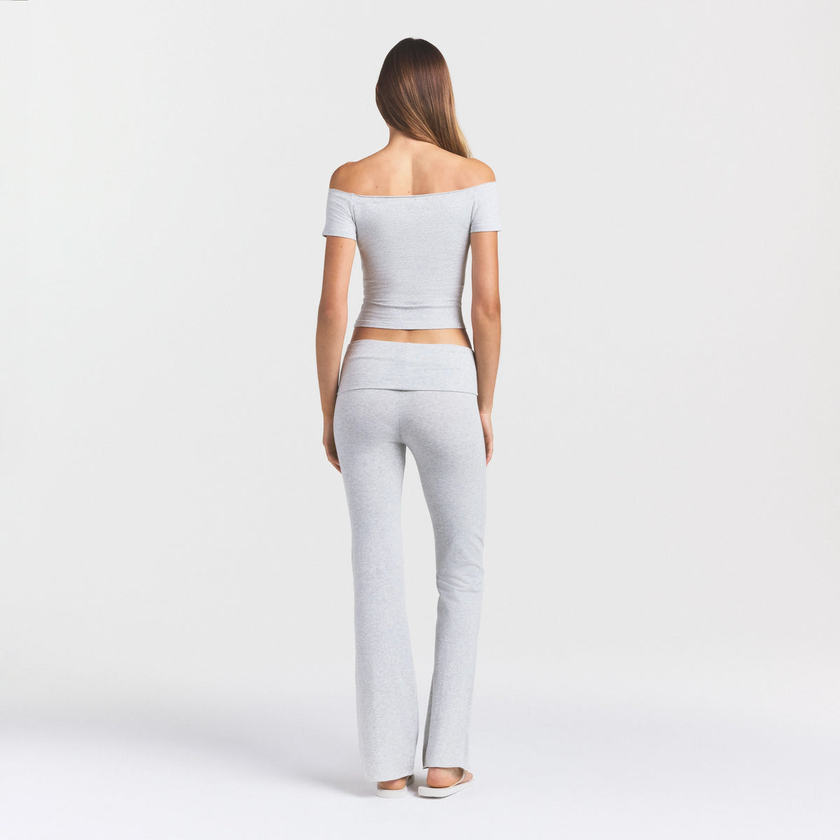 COTTON JERSEY OFF THE SHOULDER TOP | LIGHT HEATHER GREY