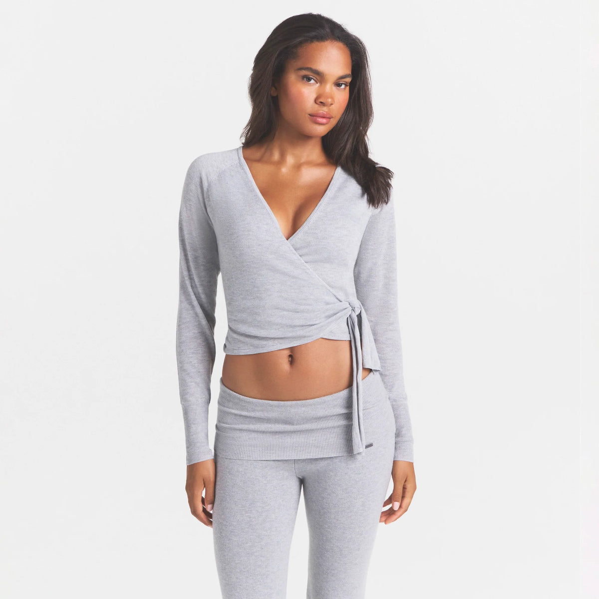 ESSENTIAL KNIT WRAP SWEATER | MID HEATHER GREY