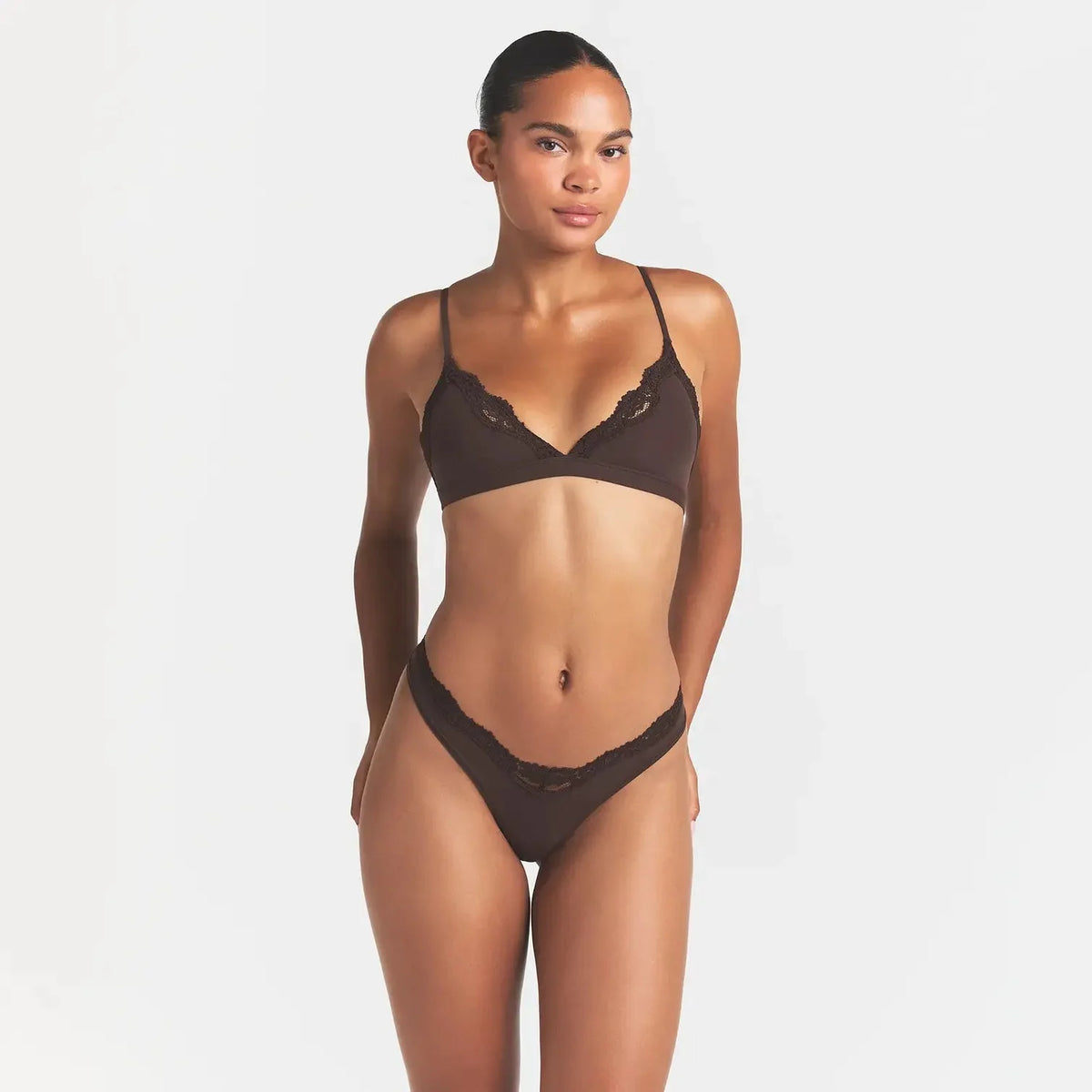 FITS EVERYBODY LACE TRIANGLE BRALETTE | ESPRESSO