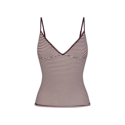 LIGHTWEIGHT COTTON LOGO PICOT CAMI AND BOY SHORT SET | CURRANT FEEDER STRIPE