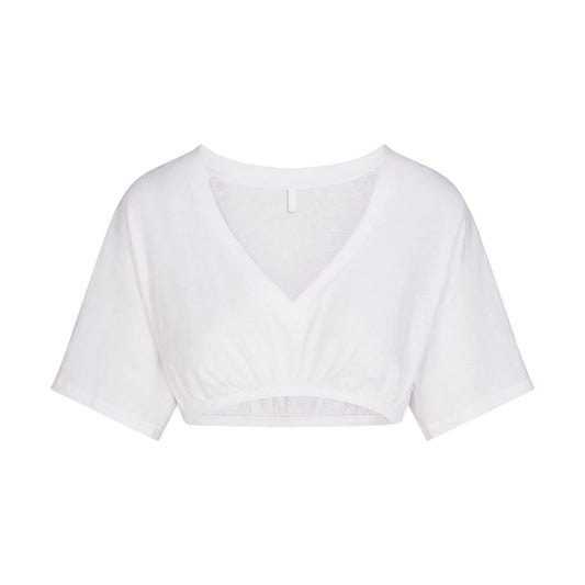 WORN IN JERSEY SUPER CROPPED V-NECK T-SHIRT | SNOW