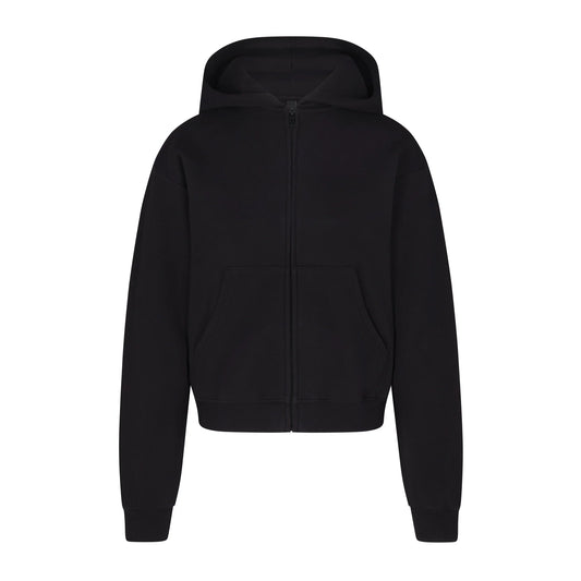 COTTON FLEECE ZIP UP HOODIE | ONYX