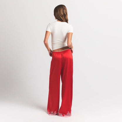 SILK LACE STRAIGHT LEG PANT | RUBY CONTRAST