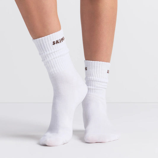 SKIMS SOCKS RIBBED CREW LOGO SOCK 3-PACK | SNOW