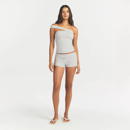 COTTON JERSEY FOLDOVER SHORT | LIGHT HEATHER GREY