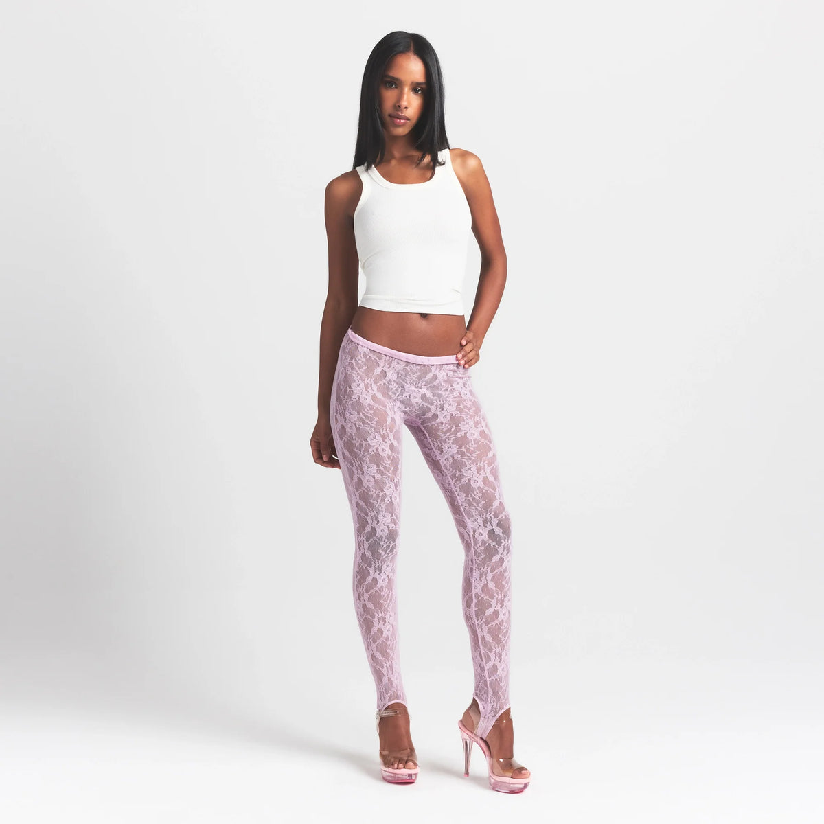 STRETCH LACE STIRRUP LEGGING | BABY PINK