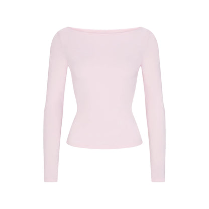 COTTON JERSEY LONG SLEEVE BOATNECK TOP | CHERRY BLOSSOM