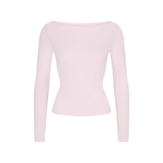 COTTON JERSEY LONG SLEEVE BOATNECK TOP | CHERRY BLOSSOM