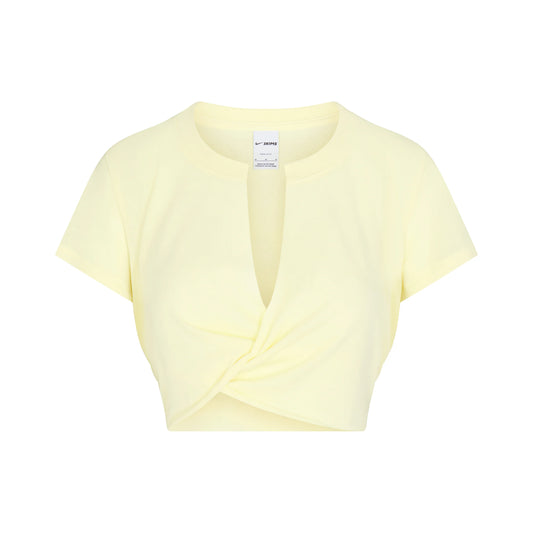 NikeSKIMS PERFORMANCE COTTON BLEND SHORT SLEEVE V-NECK CROP TOP | BICYCLE YELLOW