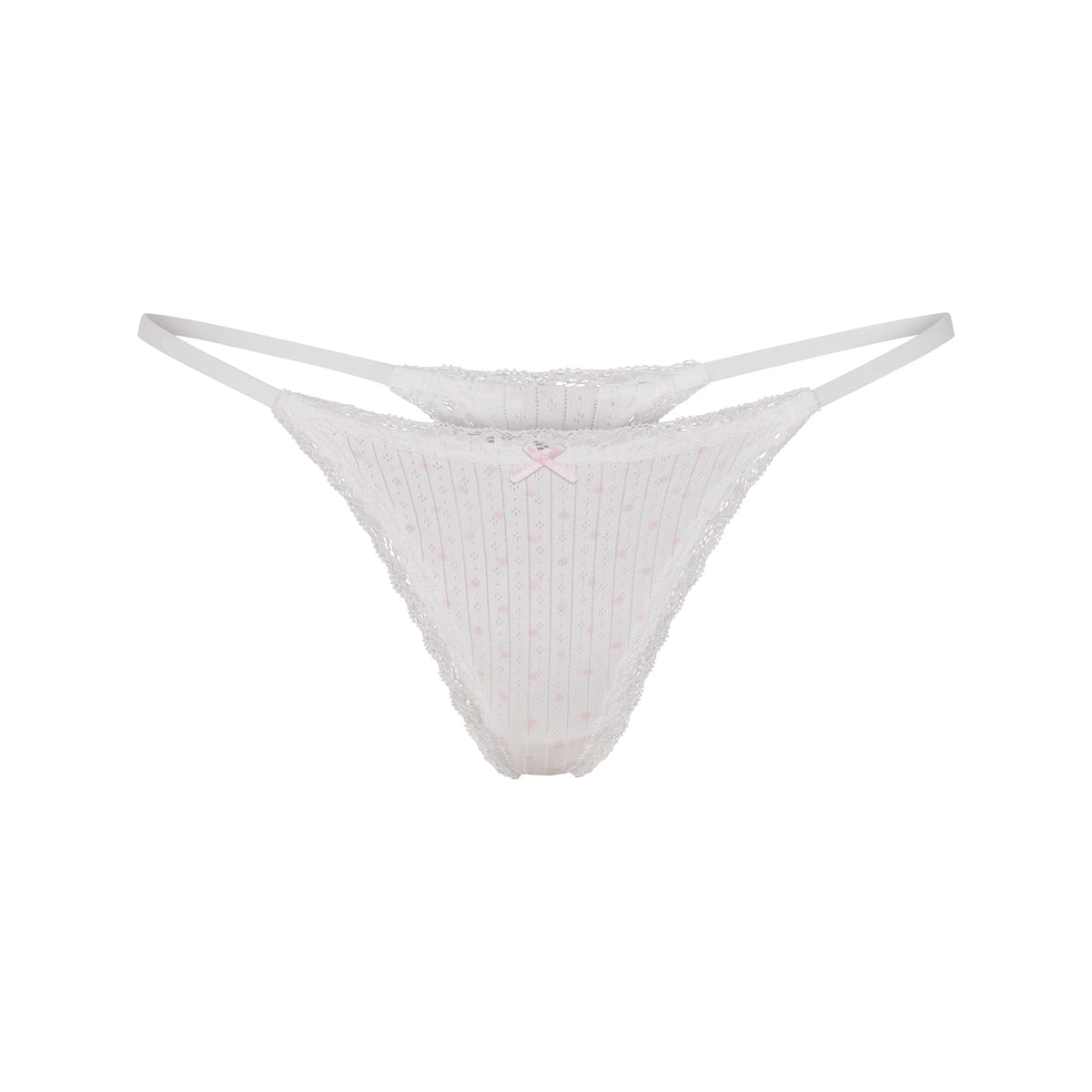 LIGHTWEIGHT COTTON POINTELLE LACE STRING THONG | SNOW PEONY PIN DOT