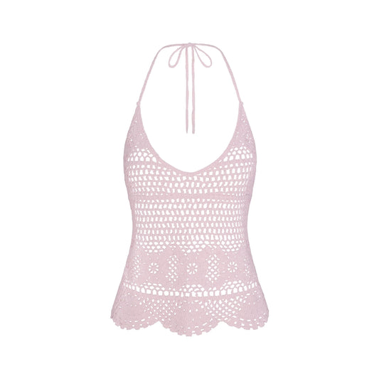 SWIM COVER-UPS CROCHET HALTER CAMI TOP | CHERRY BLOSSOM