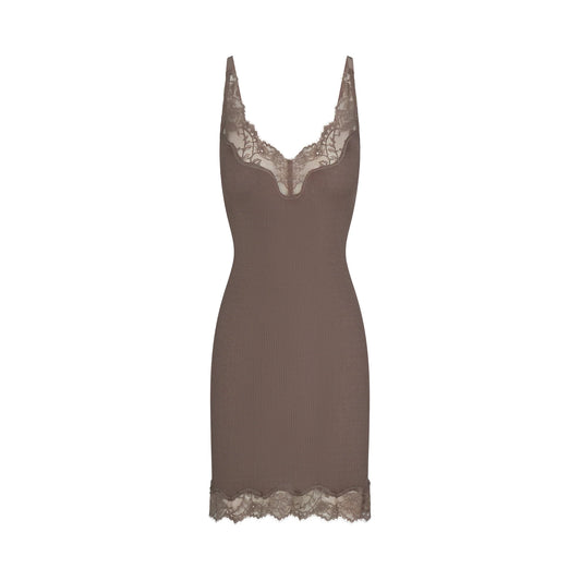 RIB KNIT LACE MINI DRESS | AMETHYST