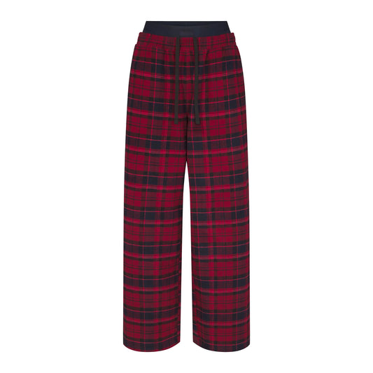 OUTDOOR FLANNEL OVERSIZED DOUBLE WAISTBAND PANT | MERLOT CABIN PLAID