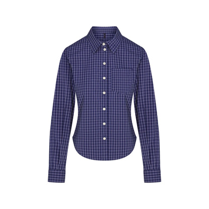 COTTON POPLIN SHRUNKEN BUTTON UP SHIRT | NAVY CHECK